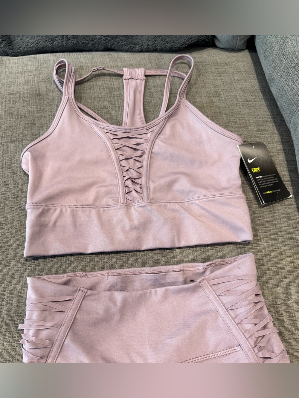 Nike Mauve Lace-Front Racerback Sports Bra